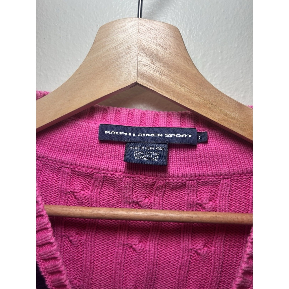 Vintage Ralph Lauren Sport Pink Cropped Cricket Sweater - Y2K Preppy Coquette - Picture 4 of 7